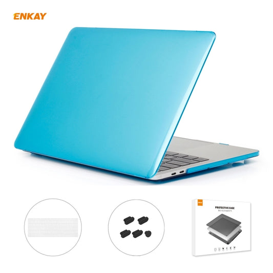 ENKAY 3 in 1 Crystal Laptop Protective Case + US Version TPU Keyboard Film + Anti-dust Plugs Set for MacBook Pro 15.4 inch A1707 & A1990 (with Touch Bar)(Light Blue) - MacBook Pro Cases by ENKAY | Online Shopping UK | buy2fix