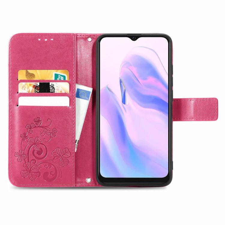 For Blackview A70 Four-leaf Clasp Embossed Buckle Mobile Phone Protection Leather Case with Lanyard & Card Slot & Wallet & Bracket Function(Magenta) - More Brand by buy2fix | Online Shopping UK | buy2fix