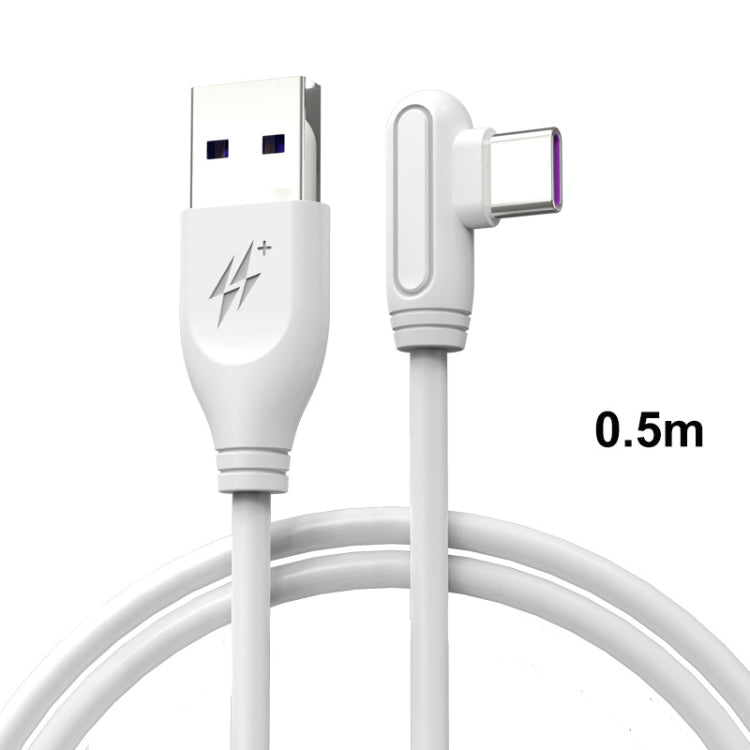 ENKAY Hat-Prince ENK-CB109 5A USB to USB-C / Type-C 90 Degree Elbow Silicone Data Sync Fast Charging Cable, Cable Length:0.5m(White) - USB-C & Type-C Cable by ENKAY | Online Shopping UK | buy2fix