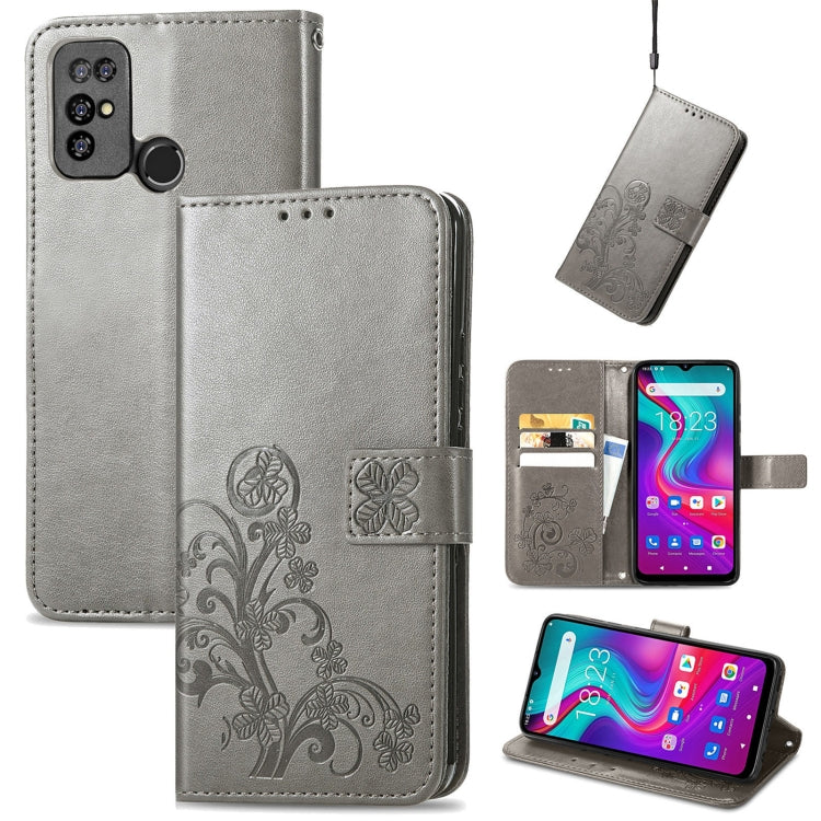 For  Doogee X96 Pro Four-leaf Clasp Embossed Buckle Mobile Phone Protection Leather Case with Lanyard & Card Slot & Wallet & Bracket Function(Gray) - More Brand by buy2fix | Online Shopping UK | buy2fix