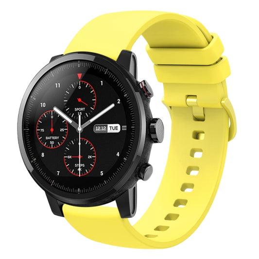 For Amazfit 2 Stratos 22mm Solid Color Soft Silicone Watch Band(Yellow) - Watch Bands by buy2fix | Online Shopping UK | buy2fix