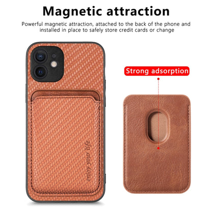 For iPhone 12 mini Carbon Fiber Leather Card Magsafe Magnetic Phone Case(Brown) - iPhone 12 mini Cases by buy2fix | Online Shopping UK | buy2fix