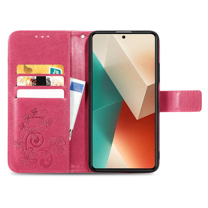 For Xiaomi Redmi Note 13 4G Four-leaf Clasp Embossed Leather Phone Case(Magenta) - Note 13 Cases by buy2fix | Online Shopping UK | buy2fix