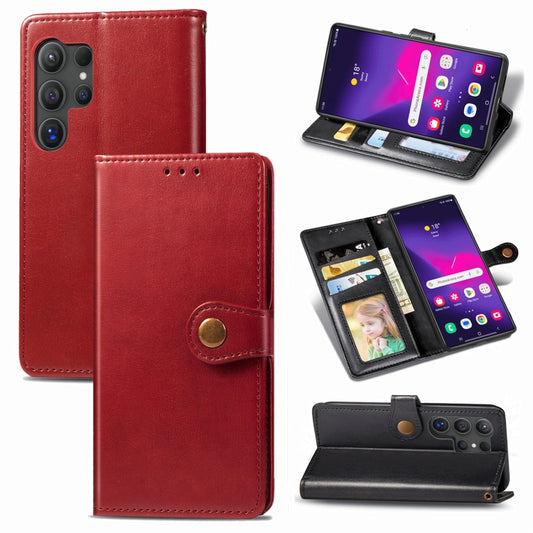 For Samsung Galaxy S25 Ultra 5G Retro Solid Color Buckle Leather Phone Case(Red) - Galaxy S25 Ultra 5G Cases by buy2fix | Online Shopping UK | buy2fix