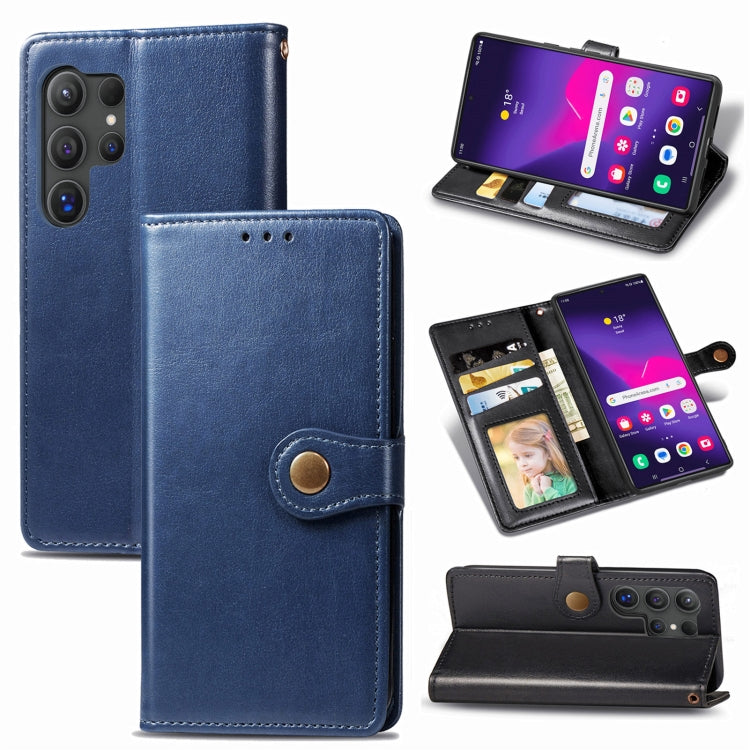 For Samsung Galaxy S25 Ultra 5G Retro Solid Color Buckle Leather Phone Case(Blue) - Galaxy S25 Ultra 5G Cases by buy2fix | Online Shopping UK | buy2fix