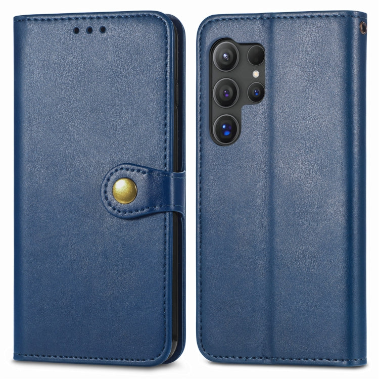 For Samsung Galaxy S25 Ultra 5G Retro Solid Color Buckle Leather Phone Case(Blue) - Galaxy S25 Ultra 5G Cases by buy2fix | Online Shopping UK | buy2fix