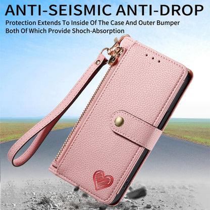 For iPhone 16 Pro Max Love Zipper Lanyard Leather Phone Case(Pink) - iPhone 16 Pro Max Cases by buy2fix | Online Shopping UK | buy2fix