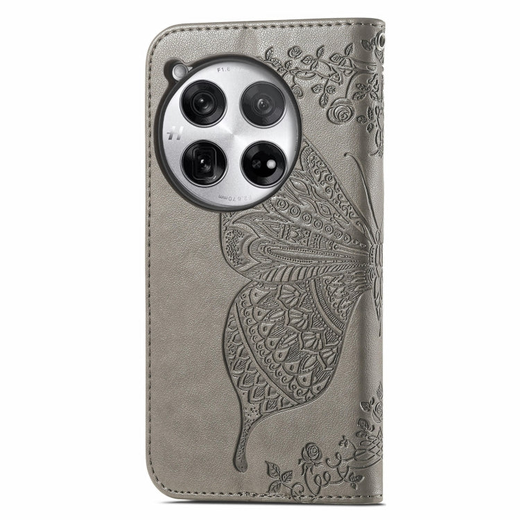 For OnePlus 12 Butterfly Love Flower Embossed Leather Phone Case(Gray) - OnePlus Cases by buy2fix | Online Shopping UK | buy2fix