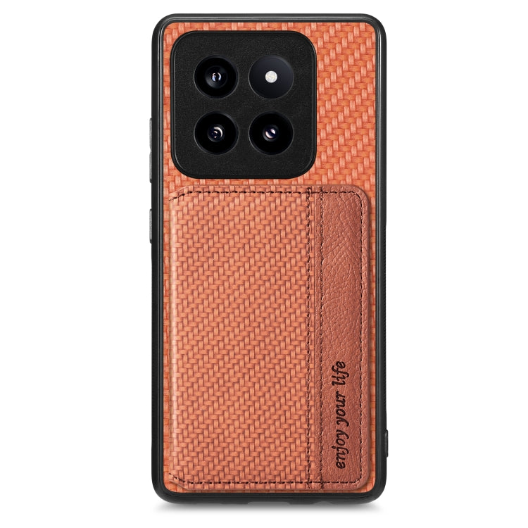 For Xiaomi 14 Pro Carbon Fiber Magnetic Card Bag Phone Case(Brown) - 14 Pro Cases by buy2fix | Online Shopping UK | buy2fix