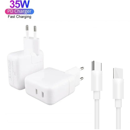 35W PD3.0 USB-C / Type-C Dual Port Charger with 1m Type-C to Type-C Data Cable, EU Plug - USB Charger by buy2fix | Online Shopping UK | buy2fix