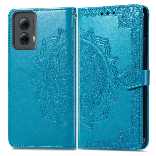 For Motorola Moro G Power 5G 2024 Mandala Flower Embossed Leather Phone Case(Blue) - Motorola Cases by buy2fix | Online Shopping UK | buy2fix