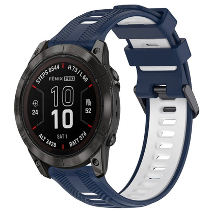 For Garmin Fenix 7 Pro Sports Two-Color Silicone Watch Band(Midnight Blue+White) - Watch Bands by buy2fix | Online Shopping UK | buy2fix