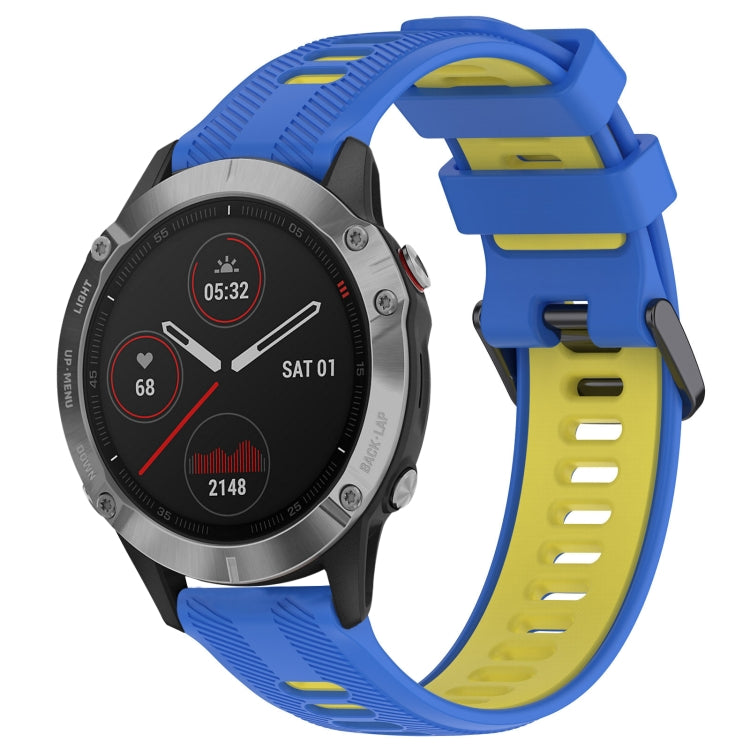 For Garmin Fenix 6 Sports Two-Color Silicone Watch Band(Blue+Yellow) - Watch Bands by buy2fix | Online Shopping UK | buy2fix