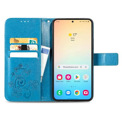 For Samsung Galaxy S24+ 5G Four-leaf Clasp Embossed Buckle Leather Phone Case(Blue) - Galaxy S24+ 5G Cases by buy2fix | Online Shopping UK | buy2fix