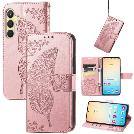 For Samsung Galaxy S24+ 5G Butterfly Love Flower Embossed Leather Phone Case(Rose Gold) - Galaxy S24+ 5G Cases by buy2fix | Online Shopping UK | buy2fix