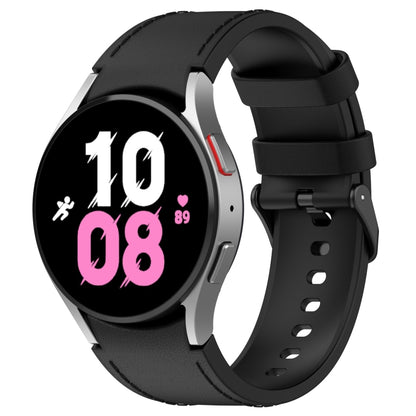 For Samsung Galaxy Watch 6 Silicone Leather Black Buckle Watch Band(Black) - Watch Bands by buy2fix | Online Shopping UK | buy2fix