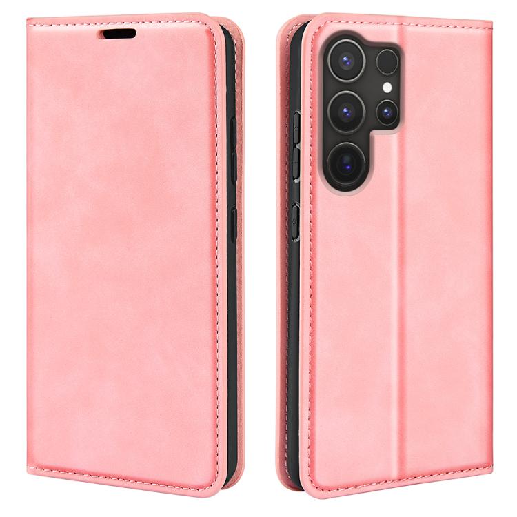 or Samsung Galaxy S25 Ultra 5G Retro-skin Magnetic Suction Leather Phone Case(Pink) - Galaxy S25 Ultra 5G Cases by buy2fix | Online Shopping UK | buy2fix