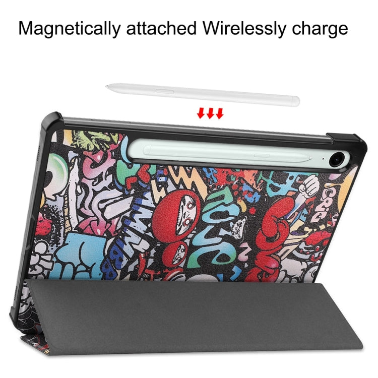 For Samsung Galaxy Tab S9 FE 10.9 JUNSUNMAY Custer Painted 3-Fold Stand Leather Smart Tablet Case(Graffiti) - Galaxy Tab S9 FE by JUNSUNMAY | Online Shopping UK | buy2fix