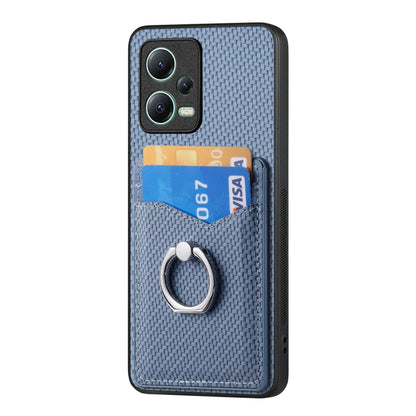 For Xiaomi 13 Lite Carbon Fiber Card Wallet Ring Holder Phone Case(Blue) - 13 Lite Cases by buy2fix | Online Shopping UK | buy2fix