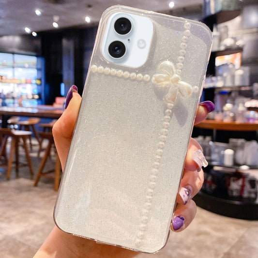 For iPhone 16 Pearl Bow Glitter Epoxy TPU Phone Case(Cross Knots) - iPhone 16 Cases by buy2fix | Online Shopping UK | buy2fix