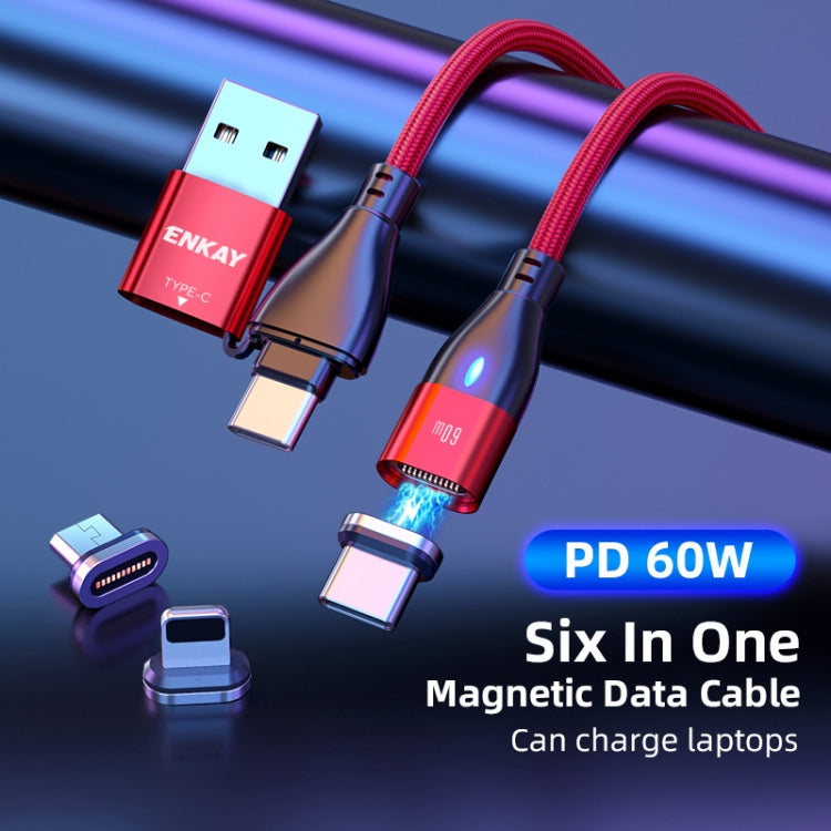 ENKAY 6-in-1 PD60W USB-A / Type-C to Type-C / 8 Pin / Micro USB Magnetic Fast Charging Cable, Cable Length:1m(Red) - Charging Cable & Head by ENKAY | Online Shopping UK | buy2fix