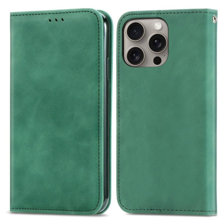 For iPhone 16 Pro Max Retro Skin Feel Magnetic Flip Leather Phone Case(Green) - iPhone 16 Pro Max Cases by buy2fix | Online Shopping UK | buy2fix