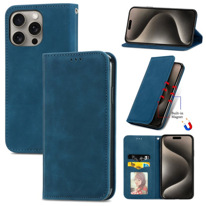 For iPhone 16 Pro Retro Skin Feel Magnetic Flip Leather Phone Case(Blue) - iPhone 16 Pro Cases by buy2fix | Online Shopping UK | buy2fix