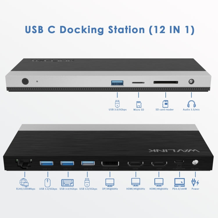 Wavlink UMD05 Display Port HDMI Port RJ45 Ethernet Triple Display MST Laptop Docking Station, Plug:UK Plug -  by WAVLINK | Online Shopping UK | buy2fix