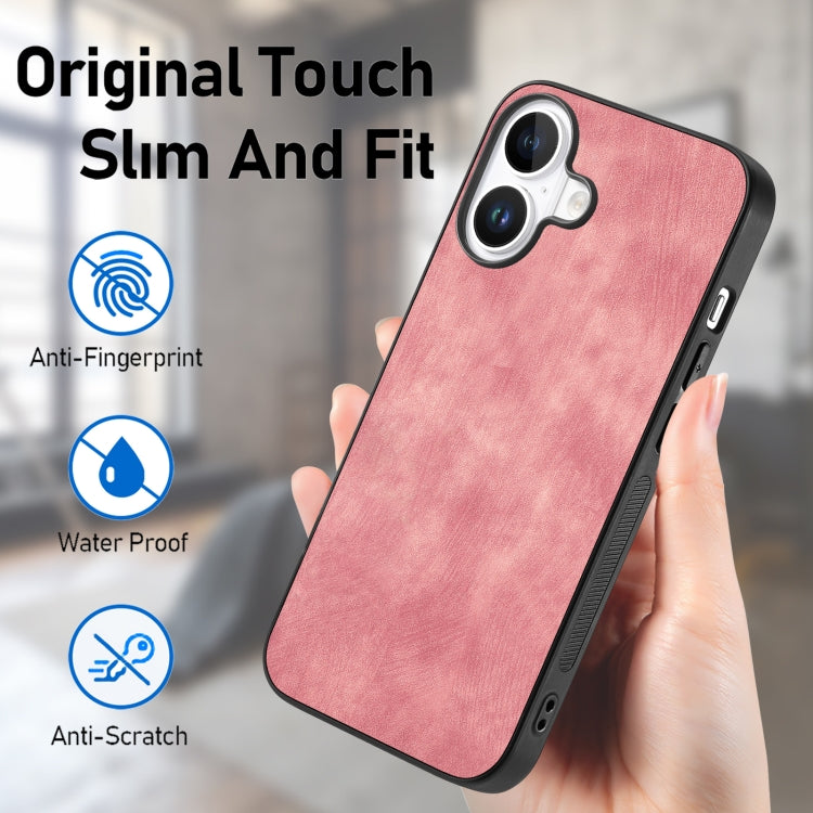 For iPhone 16 Plus Vintage Leather PC Back Cover Phone Case(Pink) - iPhone 16 Plus Cases by buy2fix | Online Shopping UK | buy2fix