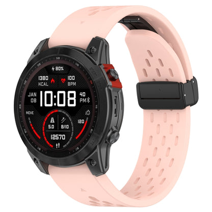 For Garmin Fenix 7X Quick Release Holes Magnetic Buckle Silicone Watch Band(Pink) - Watch Bands by buy2fix | Online Shopping UK | buy2fix
