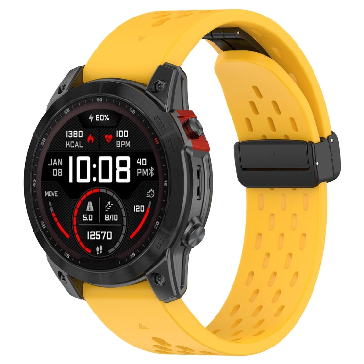 For Garmin Fenix 3 / 3 HR / 3 Sapphire Quick Release Holes Magnetic Buckle Silicone Watch Band(Yellow) - Watch Bands by buy2fix | Online Shopping UK | buy2fix