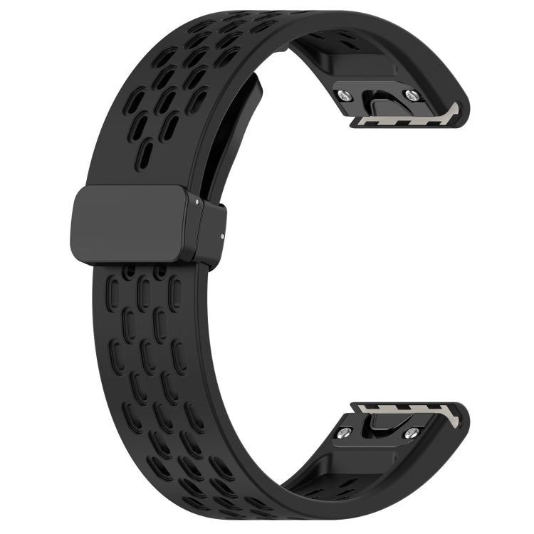 For Garmin D2 Bravo / Quaitx 3 Quick Release Holes Magnetic Buckle Silicone Watch Band(Black) - Watch Bands by buy2fix | Online Shopping UK | buy2fix