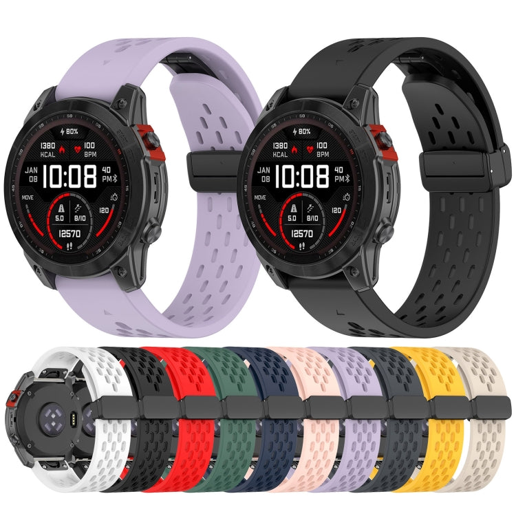 For Garmin Fenix 5X GPS / 5X Puls Quick Release Holes Magnetic Buckle Silicone Watch Band(Purple) - Watch Bands by buy2fix | Online Shopping UK | buy2fix
