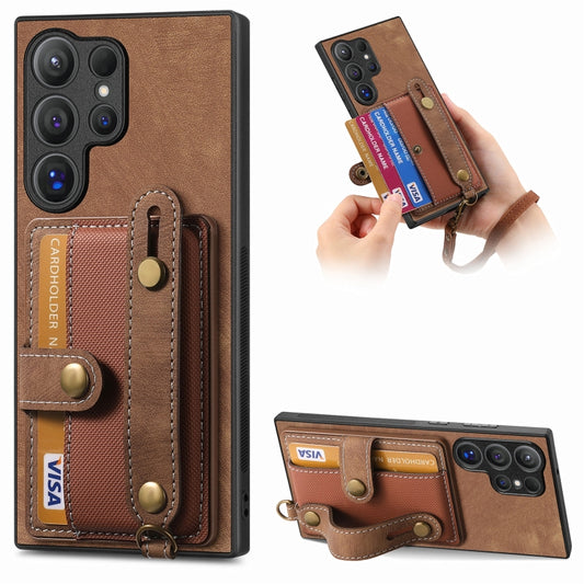 For Samsung Galaxy S24 Ultra 5G Retro Cross Wristband Wallet Leather Back Phone Case(Brown) - Galaxy S24 Ultra 5G Cases by buy2fix | Online Shopping UK | buy2fix