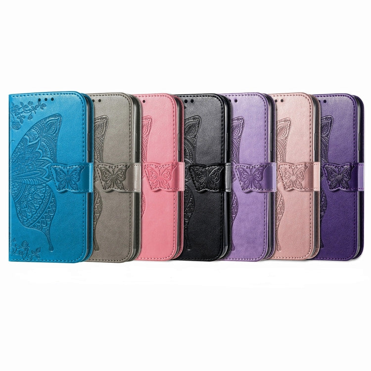 For iPhone 16 Pro Max Butterfly Love Flower Embossed Leather Phone Case(Blue) - iPhone 16 Pro Max Cases by buy2fix | Online Shopping UK | buy2fix