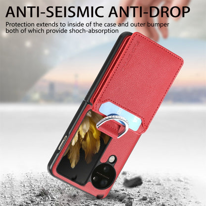 For OPPO Find N3 Flip Litchi PU Ring Holder Wallet Phone Case(Red) - Find N3 Flip Cases by buy2fix | Online Shopping UK | buy2fix