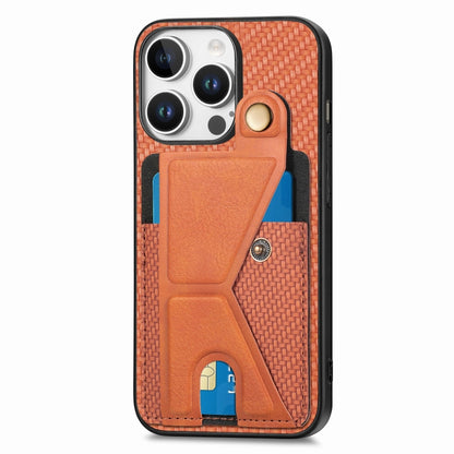 For iPhone 16 Pro Carbon Fiber Wallet Flip Card K-shaped Holder Phone Case(Brown) - iPhone 16 Pro Cases by buy2fix | Online Shopping UK | buy2fix