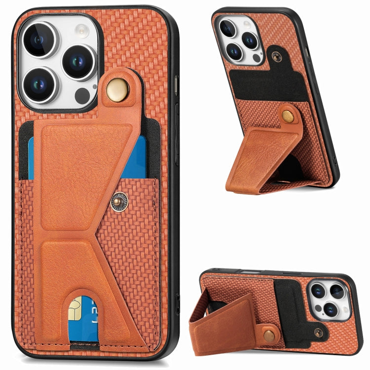 For iPhone 16 Pro Max Carbon Fiber Wallet Flip Card K-shaped Holder Phone Case(Brown) - iPhone 16 Pro Max Cases by buy2fix | Online Shopping UK | buy2fix