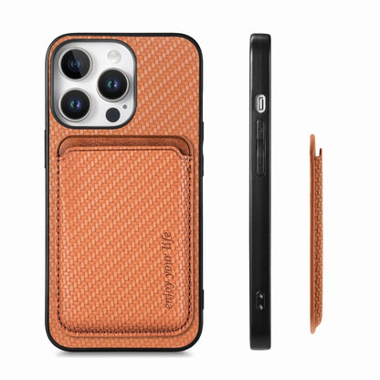 For iPhone 16 Pro Carbon Fiber Leather Card Magsafe Phone Case(Brown) - iPhone 16 Pro Cases by buy2fix | Online Shopping UK | buy2fix