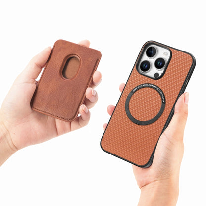 For iPhone 16 Pro Carbon Fiber Leather Card Magsafe Phone Case(Brown) - iPhone 16 Pro Cases by buy2fix | Online Shopping UK | buy2fix