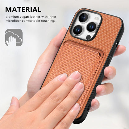 For iPhone 16 Pro Carbon Fiber Leather Card Magsafe Phone Case(Brown) - iPhone 16 Pro Cases by buy2fix | Online Shopping UK | buy2fix