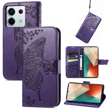 For Xiaomi Redmi Note 13 Pro Butterfly Love Flower Embossed Leather Phone Case(Dark Purple) - Note 13 Pro Cases by buy2fix | Online Shopping UK | buy2fix