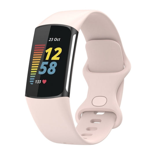 For Fitbit Charge 6 Solid Color Butterfly Buckle Silicone Watch Band, Size:L Size(Light Pink) - Watch Bands by buy2fix | Online Shopping UK | buy2fix