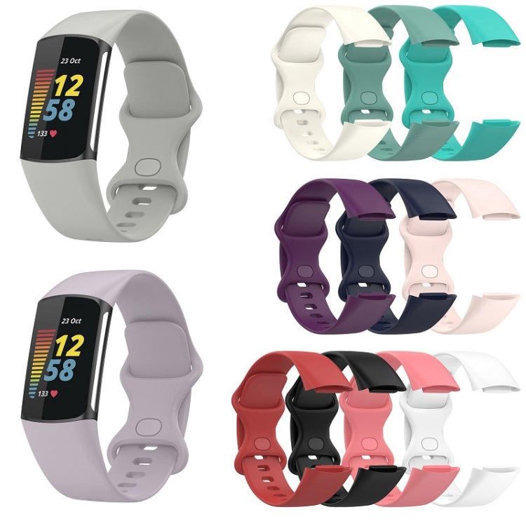 For Fitbit Charge 6 Solid Color Butterfly Buckle Silicone Watch Band, Size:S Size(Black) - Watch Bands by buy2fix | Online Shopping UK | buy2fix