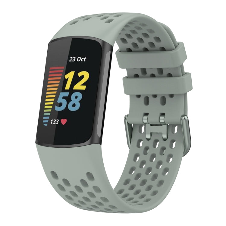 For Fitbit Charge 6 Solid Color Breathable Sports Silicone Watch Band(Gray) - Watch Bands by buy2fix | Online Shopping UK | buy2fix