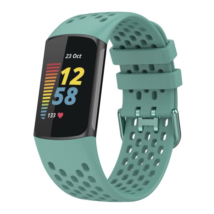 For Fitbit Charge 5 Solid Color Breathable Sports Silicone Watch Band(Pine Green) - Watch Bands by buy2fix | Online Shopping UK | buy2fix