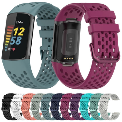 For Fitbit Charge 6 Solid Color Breathable Sports Silicone Watch Band(Dark Blue) - Watch Bands by buy2fix | Online Shopping UK | buy2fix