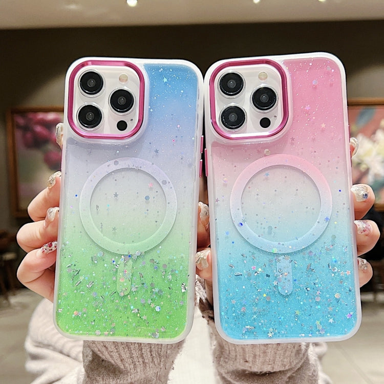 For iPhone 15 Multicolor Gradient Glitter Sequin MagSafe TPU Phone Case(Blue+Vert Anis) - iPhone 15 Cases by buy2fix | Online Shopping UK | buy2fix