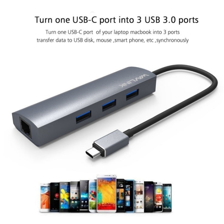 WAVLINK UH3031G/C Gigabit High Speed Hub Adapter Type-C to 3 x USB 3.0 + USB-C + RJ45 + DC Power Port - USB HUB by WAVLINK | Online Shopping UK | buy2fix