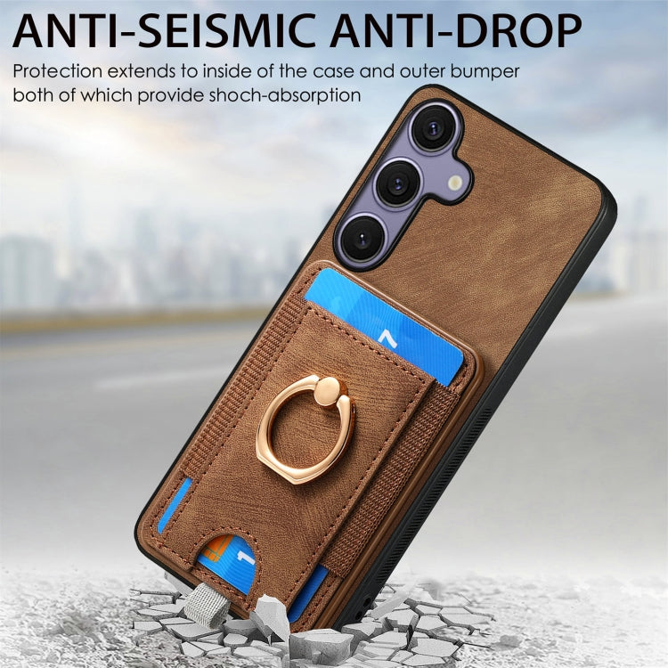 For Samsung Galaxy S25 5G Retro Splitable Magnetic Card Bag Leather Phone Case(Brown) - Galaxy Phone Cases by buy2fix | Online Shopping UK | buy2fix